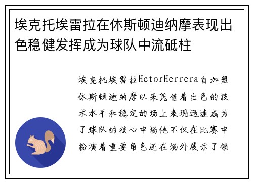 埃克托埃雷拉在休斯顿迪纳摩表现出色稳健发挥成为球队中流砥柱